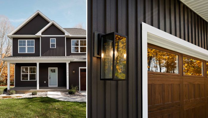 The boldness of the metal siding is softened by the muted color choice ... The boldness of the metal siding is softened by the muted color choice ...